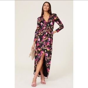 DELFI Collective Black Pink Floral Tie Front Lindsay Dress